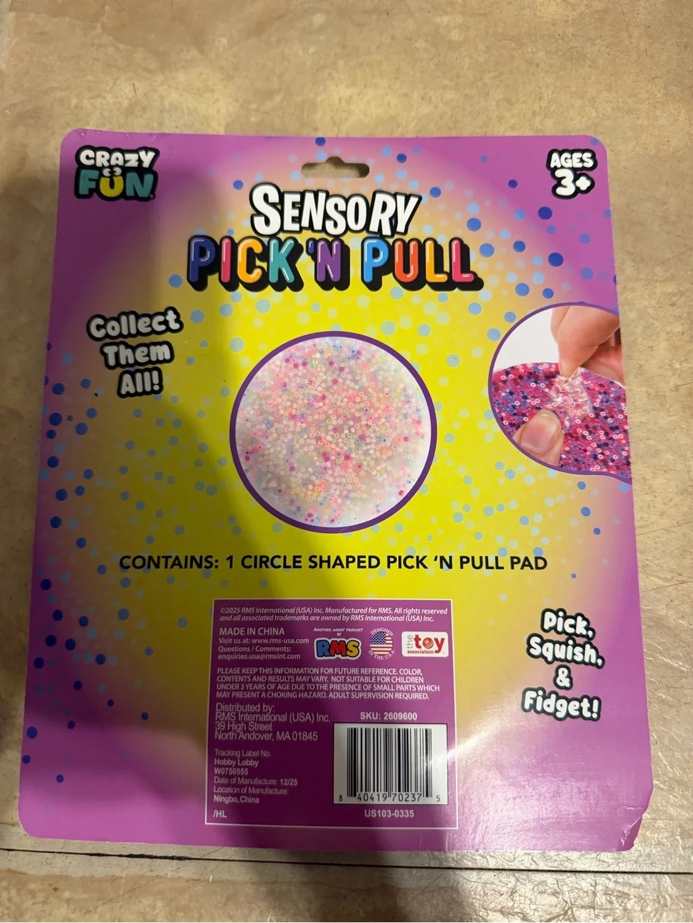 RMS Sensory Pick 'N Pull Circle Shaped Fidget - Pink, Purple, Blue